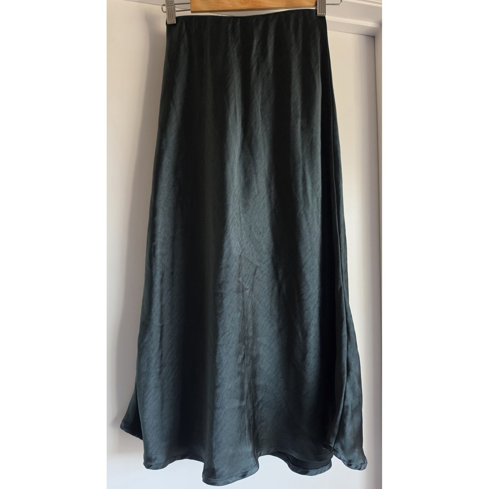 Oak + Fort Midi Skirt XXS Dark Green Solid Casual Minimalist Straight Wrap